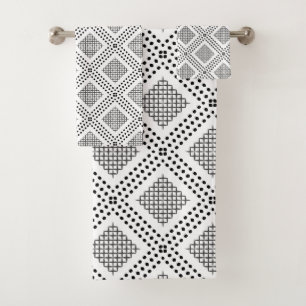 Dotted Grid: Repetitive Black and White Square Bath Towel Set