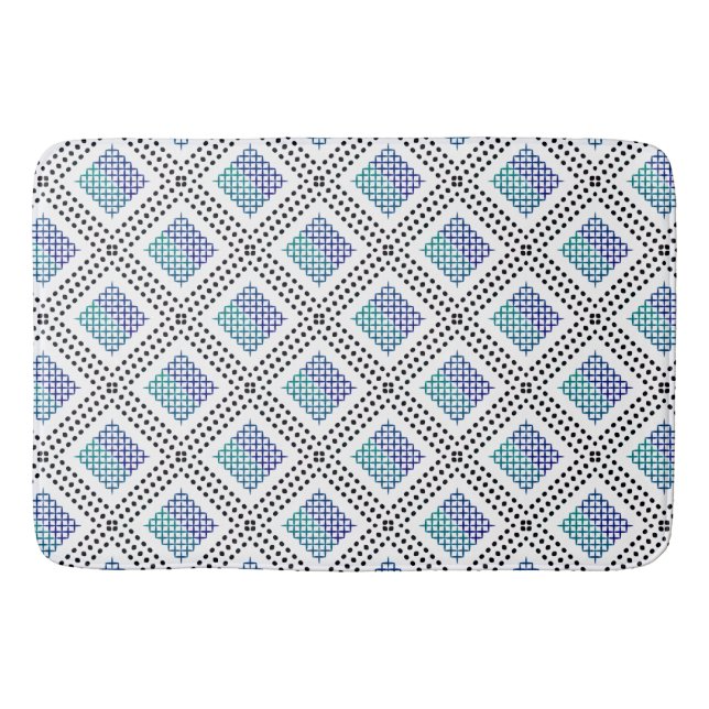 Dotted Grid: Repetitive Blue green Black Bath Mat (Front)