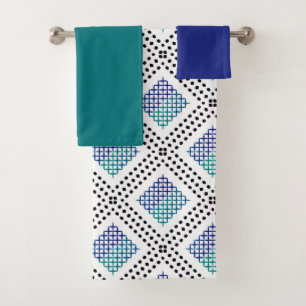 Dotted Grid: Repetitive Blue green Black Bath Towel Set