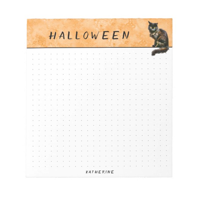 Dotted | Halloween Black Cat Photo Orange Grunge Notepad (Front)
