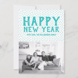 Dotted Happy New Year Photo Card Turquoise