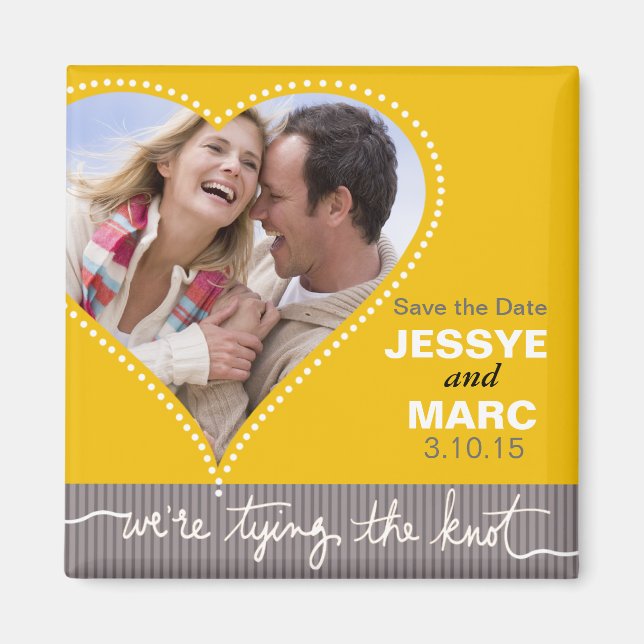 Dotted Heart Save the Date yellow grey Magnet (Front)