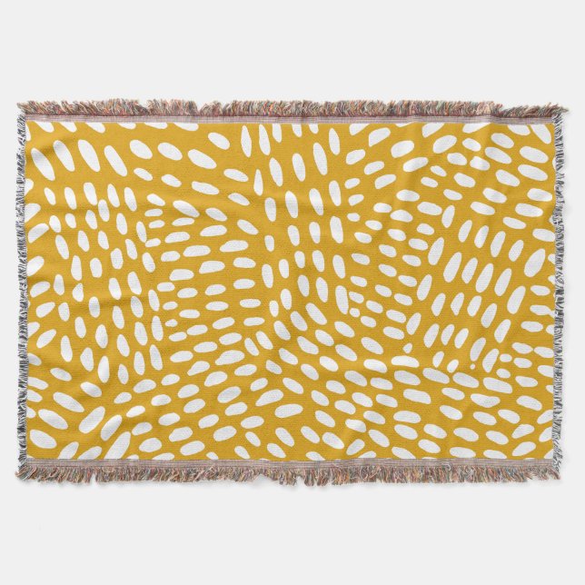 Dotted lines burnt yellow pattern throw blanket (Front)