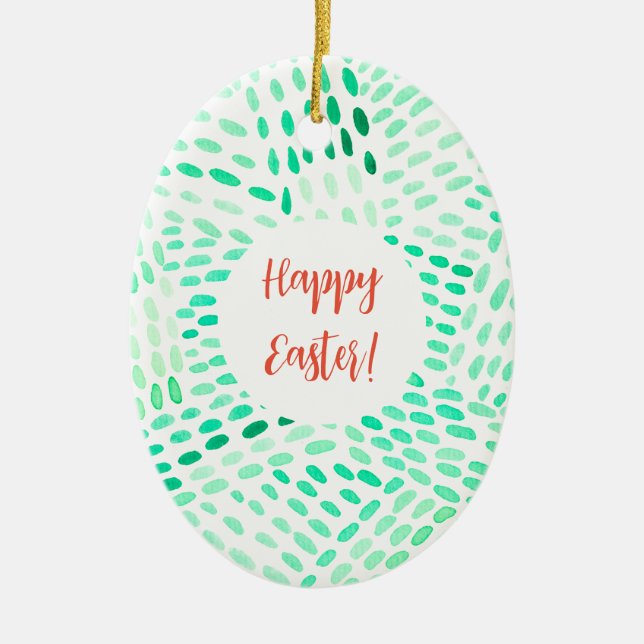 Dotted lines green pattern Easter Ceramic Tree Decoration (Front)