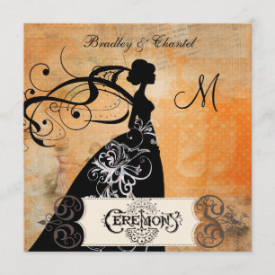 Dotted Orange Sherbet Silhouette Bride Invitation