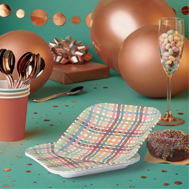 Dotted Pastel Plaid Pattern  Paper Plate (Multi)