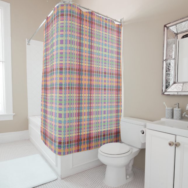 Dotted Pastel Plaid Pattern  Shower Curtain (In Situ)