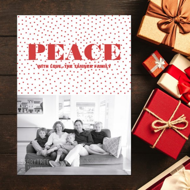 Dotted Peace Holiday Photo Card | Red (Dotted Peace Holiday Photo Card - Red)