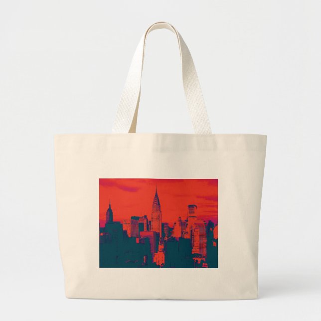 Dotted Red Retro Style Pop Art New York City Large Tote Bag (Front)