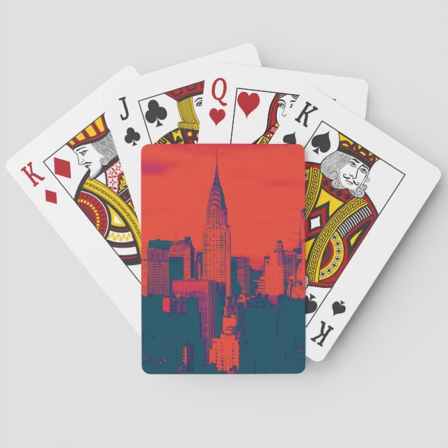 Dotted Red Retro Style Pop Art New York City Playing Cards (Back)