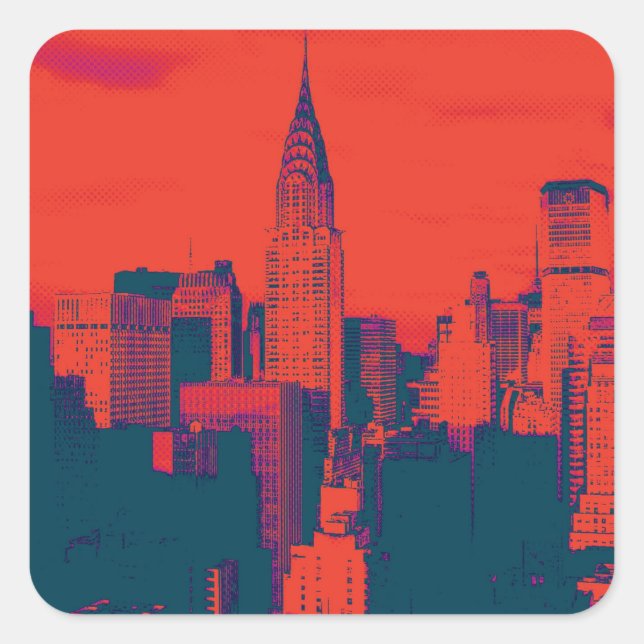Dotted Red Retro Style Pop Art New York City Square Sticker (Front)