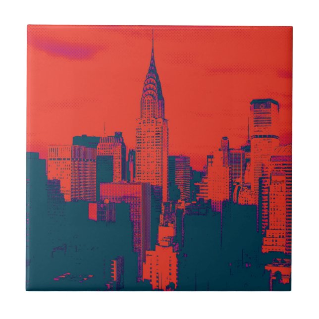 Dotted Red Retro Style Pop Art New York City Tile (Front)