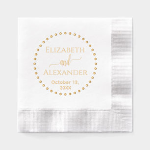 Dotted Round Frame Bride Groom Names Date Wedding Foil Napkins