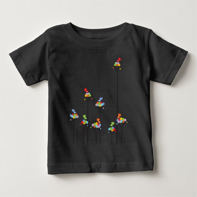 Dotted Trees & Cute Birds Colourful Custom T-shirt (Front)