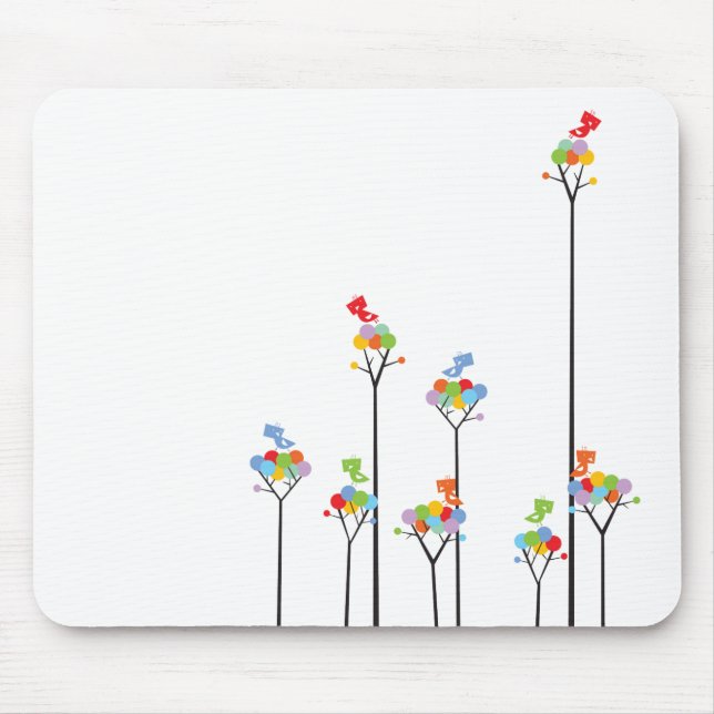 Dotted Trees & Cute Birds Colourful Gift Mousepad (Front)