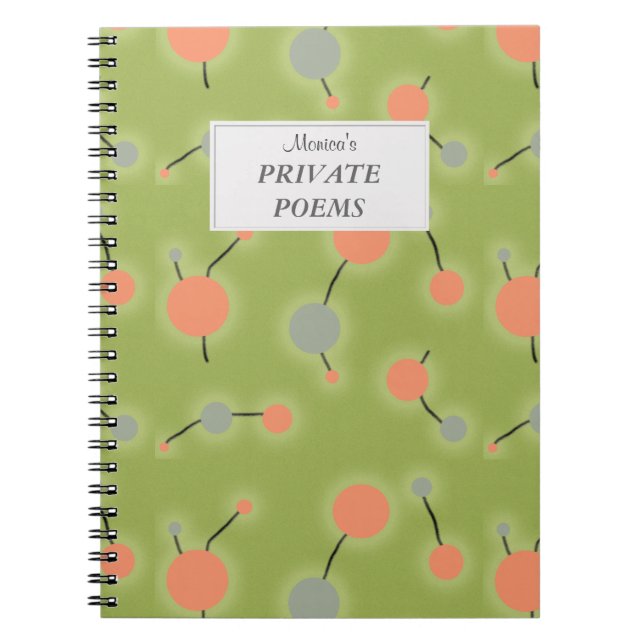 Dotted Universe Retro Green with Custom Text Label Spiral Notebook (Front)