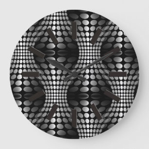 Dotted Waves Wallpaper black & white Large Clock