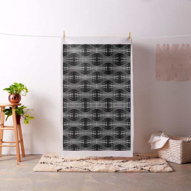 Dotted Waves Wallpaper black & white + your ideas Fabric (In Situ)