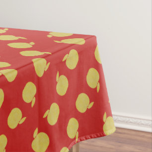 Dotted Yellow Apples with Red Background Tablecloth