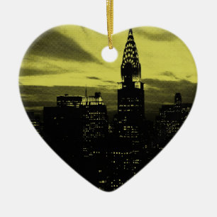 Dotted Yellow Black New York City Ceramic Tree Decoration