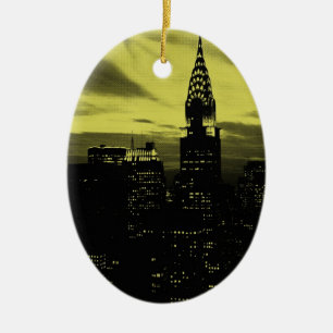 Dotted Yellow Black New York City Ceramic Tree Decoration