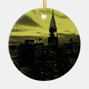 Dotted Yellow Black New York City Ceramic Tree Decoration