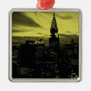 Dotted Yellow Black New York City Metal Tree Decoration