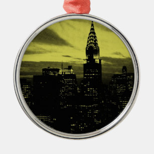 Dotted Yellow Black New York City Metal Tree Decoration