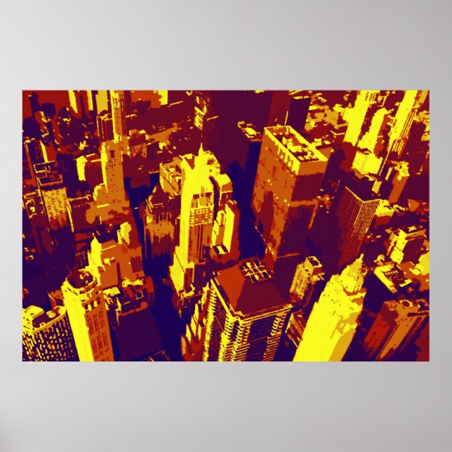 Dotted Yellow Blue Retro Pop Art NYC Roofs Poster (Front)