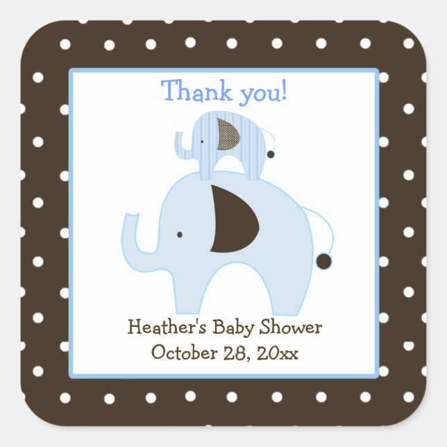 Dottie Elephant (Blue) Square Favour Stickers (Front)