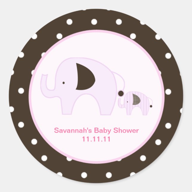 Dottie Elephant (Pink) Favour Stickers 3-inch (Front)
