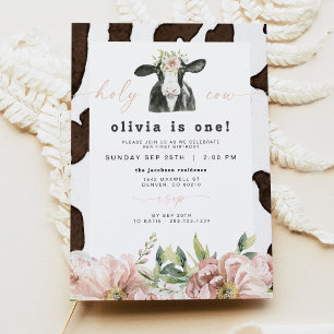 DOTTIE Holy Cow Cute Floral Farm 1st Birthday  Invitation