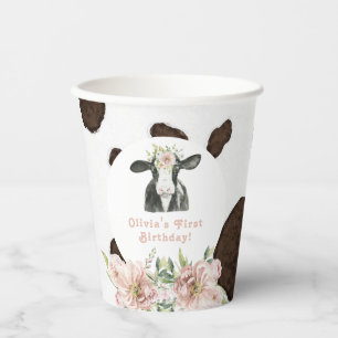 DOTTIE Holy Cow Cute Floral Farm 1st Birthday Paper Cups