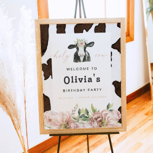 DOTTIE Holy Cow Cute Floral Farm Birthday Welcome Poster