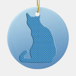 Dotty Cat - shades of blue Ceramic Tree Decoration