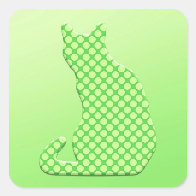 Dotty Cat - shades of lime green Square Sticker (Front)