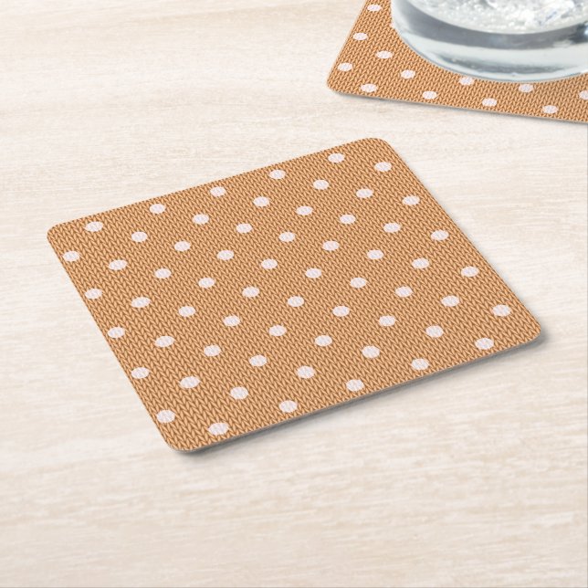 Dotty Delight Orange Square Paper Coaster (Angled)