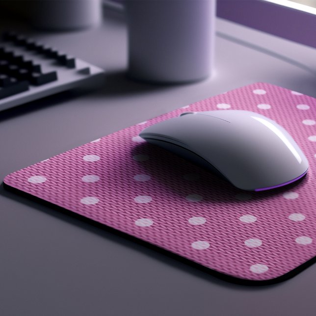 Dotty Delight Pink Mouse Pad (A Dotty Delight Pink Mouse Pad is on the desk. )