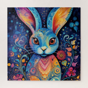 Dotty Delight: Rainbow Doodle Bunny Jigsaw Puzzle