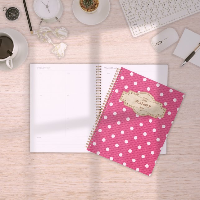 Dotty Delight Red Planner (Dotty Delight Red Planner on the desk. )