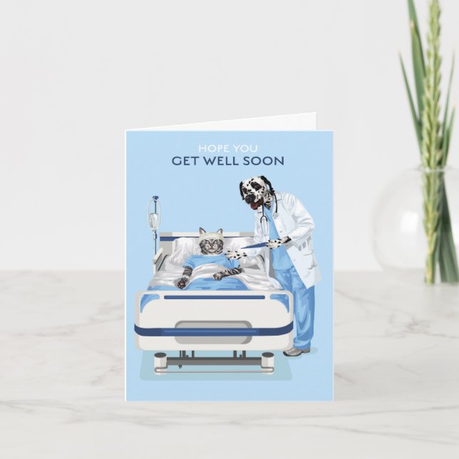 Dotty Dog and Kitty in Hospital Get Well Soon Card (Front)