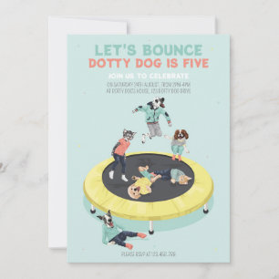 Dotty Dog Bounce on Trampoline 5th Birthday Party Invitation