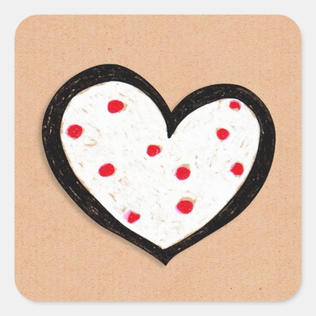 Dotty Hearts kraft Square Sticker (Front)