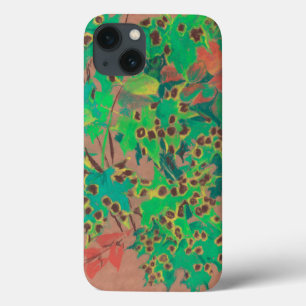 Dotty leaves, autumn floral, green, yellow & brown iPhone 13 case