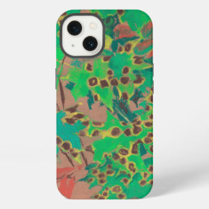 Dotty leaves, autumn floral, green, yellow & brown iPhone 13 case