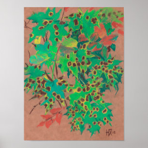 Dotty leaves, autumn floral, green, yellow & brown poster