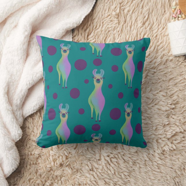 Dotty Llama on Teal Cushion (Blanket)