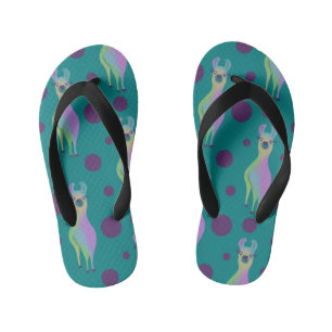 Dotty Llama on Teal Kid's Jandals