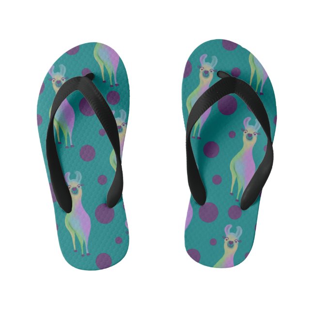 Dotty Llama on Teal Kid's Jandals (Footbed)