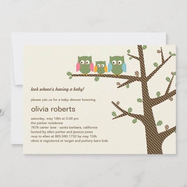 Dotty Owls Baby Shower Invitation (Front)